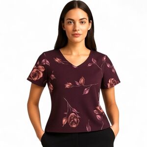 R&M Richards Floral Rose Blouse Romantic Office Siren Dark Academia Office Top
